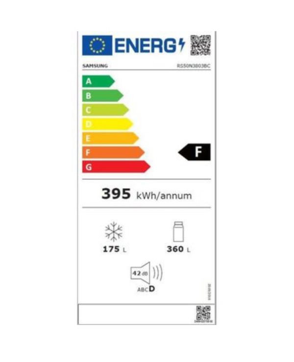 SAMSUNG RS50N3803BC - Réfrigérateur américain -501 L(357+144 L) -Froid ventilé --L Éco-énergétique