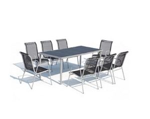 Lusiana 8 : ensemble de jardin en acier inoxydable gris et textilène 8 personnes Design Moderne