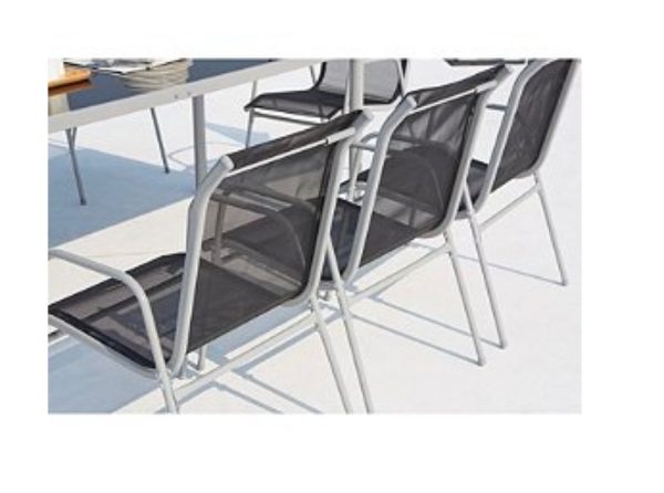 Lusiana 8 : ensemble de jardin en acier inoxydable gris et textilène 8 personnes Design Moderne