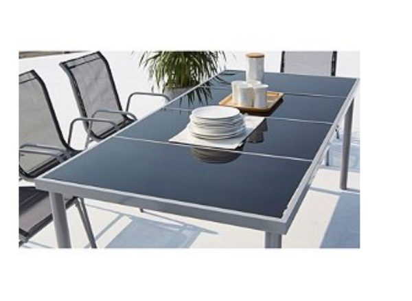 Lusiana 8 : ensemble de jardin en acier inoxydable gris et textilène 8 personnes Design Moderne