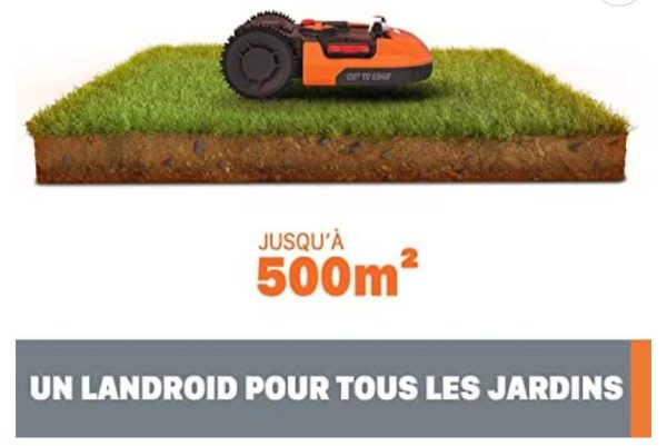 WORX - Tondeuse Robot connectée sans Fil LANDROID - WR141E - jusqu'à 500m² (Installation Facile, tond sous la Pluie, Autonome, contrôle à Distance, Tonte Intelligente avec Coupe près des Bordures)