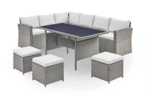 SOLEDAD - Salon de jardin canapé d'angle en résine tressée 8 personnes - Gris Design Moderne