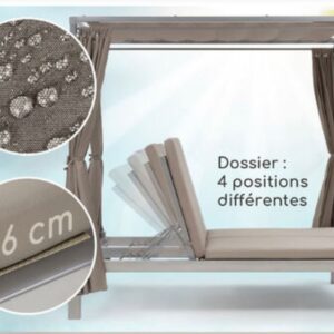 Eremitage Bain de soleil 2 personnes cadre acier pare-soleil rideaux t Design Moderne