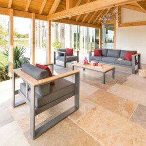 Salon de jardin Emperia Graphite 5 places - Aluminium traité époxy, Polyester, Acacia certifié FSC®