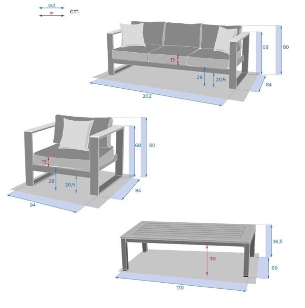 Salon de jardin Emperia Graphite 5 places - Aluminium traité époxy, Polyester, Acacia certifié FSC®