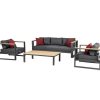Salon de jardin Emperia Graphite 5 places - Aluminium traité époxy, Polyester, Acacia certifié FSC®