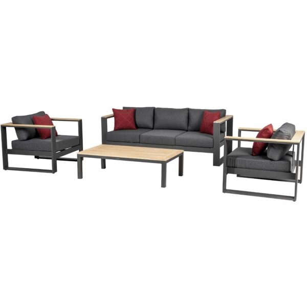 Salon de jardin Emperia Graphite 5 places - Aluminium traité époxy, Polyester, Acacia certifié FSC®