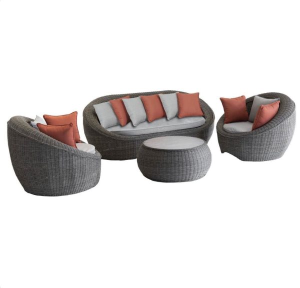 Salon de jardin Bétong Bûche 5 places - Aluminium traité époxy, Résine tressée, Polyester