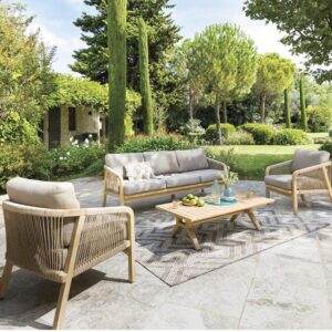 Salon de jardin Papouasie 5 places - Polyester, Acacia certifié FSC®