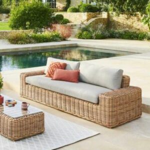 Canapé de jardin Savinia Tahini Aluminium traité époxy, Résine tressée