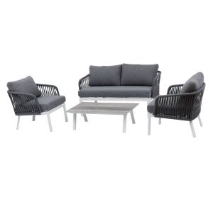 Salon de jardin Barcelone Granit & Blanc 4 places - Aluminium traité époxy, Polyester