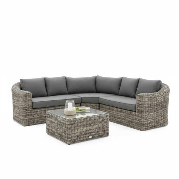 Salon d'angle de jardin Mooréa Terre d'ombre 5 places - Aluminium traité époxy, Résine tressée, Polyester