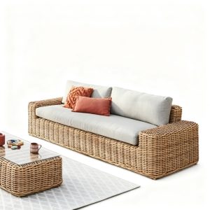 Canapé de jardin Savinia Tahini Aluminium traité époxy, Résine tressée