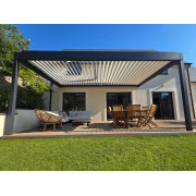 Pergola Bioclimatique Aluminium H3 Adossée Lames Orientables Perpendiculaires – Motorisation Double Vérins